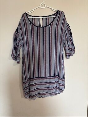 Xhilaration Striped Swim Coverup in Navy, White and Red Accents